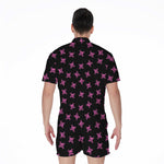 Pink Emo Skull Pattern Print Men's Rompers
