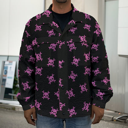 Pink Emo Skull Pattern Print Men's Shirt Jacket