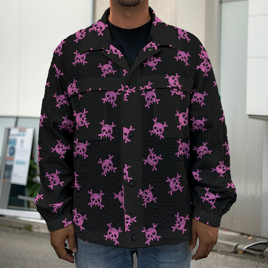 Pink Emo Skull Pattern Print Men's Shirt Jacket