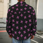 Pink Emo Skull Pattern Print Men's Shirt Jacket