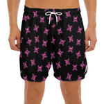 Pink Emo Skull Pattern Print Men's Split Running Shorts