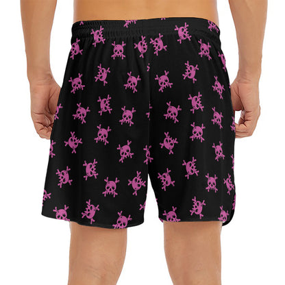 Pink Emo Skull Pattern Print Men's Split Running Shorts
