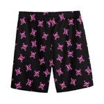 Pink Emo Skull Pattern Print Men's Sports Shorts