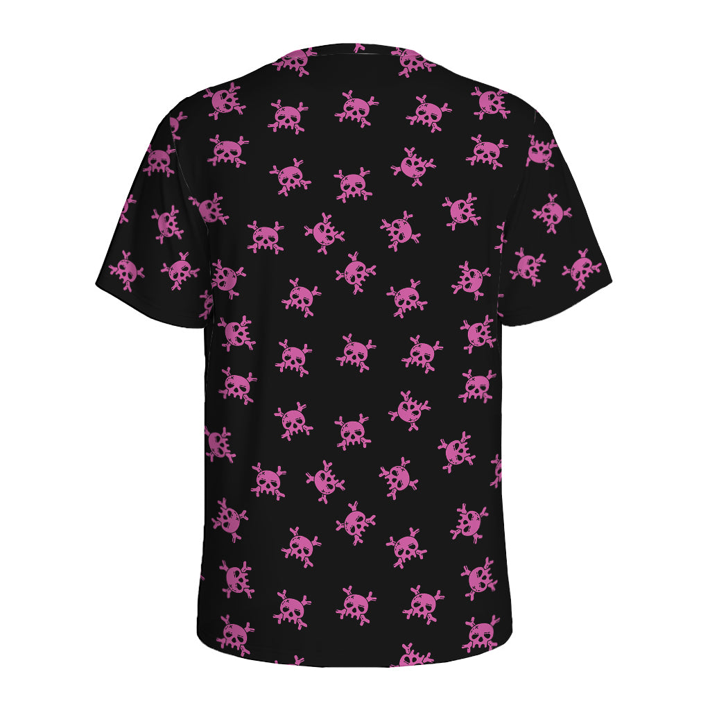 Pink Emo Skull Pattern Print Men's Sports T-Shirt