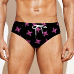Pink Emo Skull Pattern Print Men's Swim Briefs