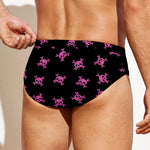 Pink Emo Skull Pattern Print Men's Swim Briefs