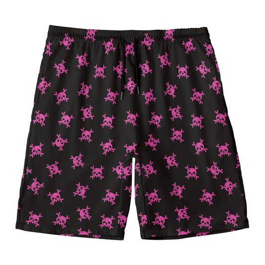 Pink Emo Skull Pattern Print Men's Swim Trunks