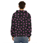 Pink Emo Skull Pattern Print Men's Velvet Pullover Hoodie