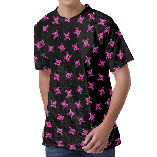 Pink Emo Skull Pattern Print Men's Velvet T-Shirt
