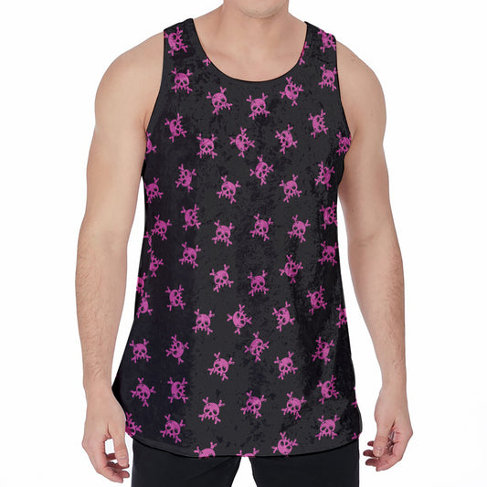 Pink Emo Skull Pattern Print Men's Velvet Tank Top
