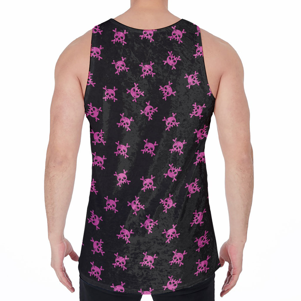 Pink Emo Skull Pattern Print Men's Velvet Tank Top