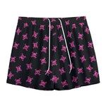 Pink Emo Skull Pattern Print Mesh Shorts