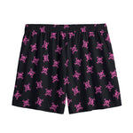 Pink Emo Skull Pattern Print Mesh Shorts