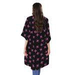 Pink Emo Skull Pattern Print Open Front Beach Cover Up