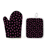 Pink Emo Skull Pattern Print Oven Mitt And Pot Holder Set