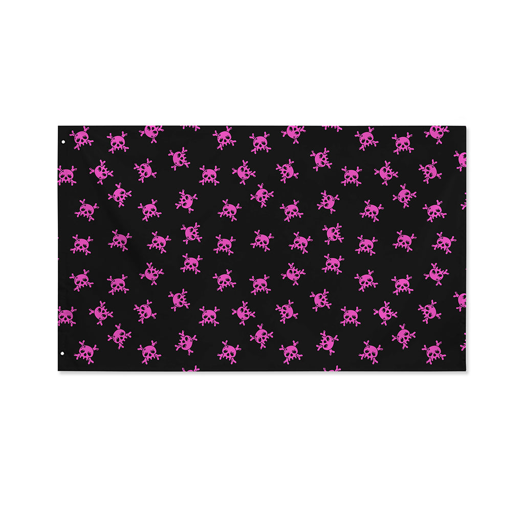 Pink Emo Skull Pattern Print Polyester Flag