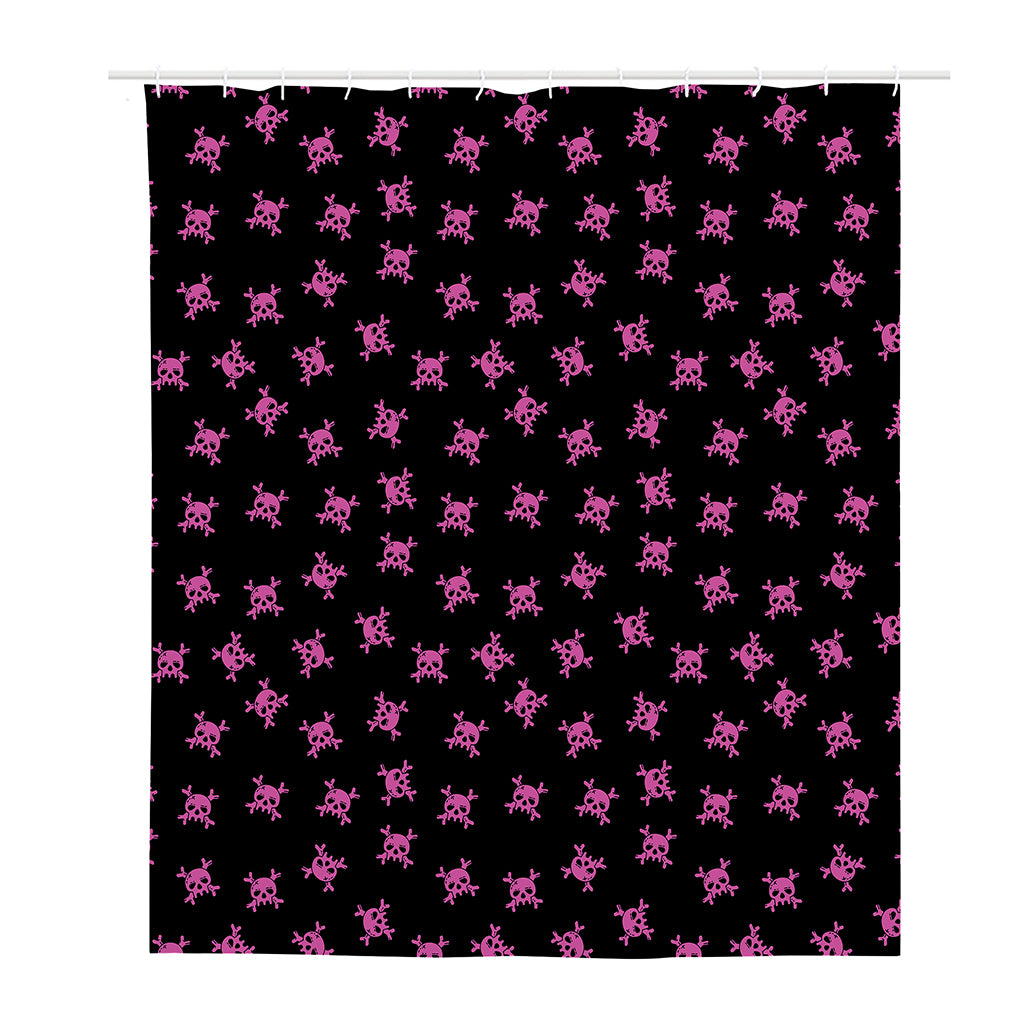Pink Emo Skull Pattern Print Polyester Shower Curtain