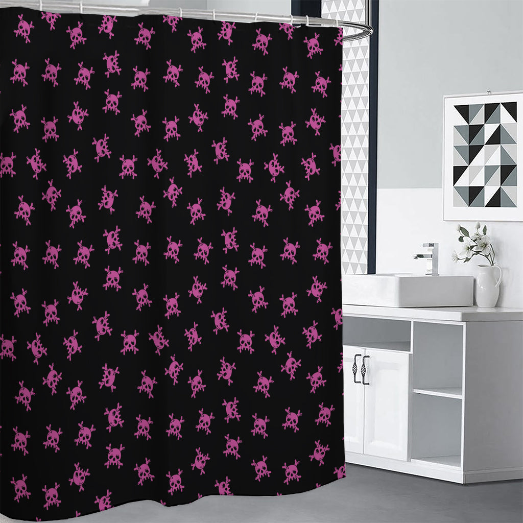 Pink Emo Skull Pattern Print Premium Shower Curtain