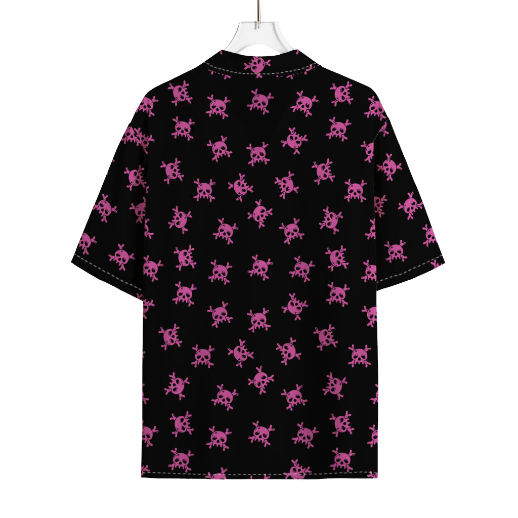 Pink Emo Skull Pattern Print Rayon Hawaiian Shirt