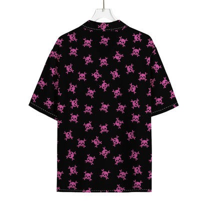 Pink Emo Skull Pattern Print Rayon Hawaiian Shirt