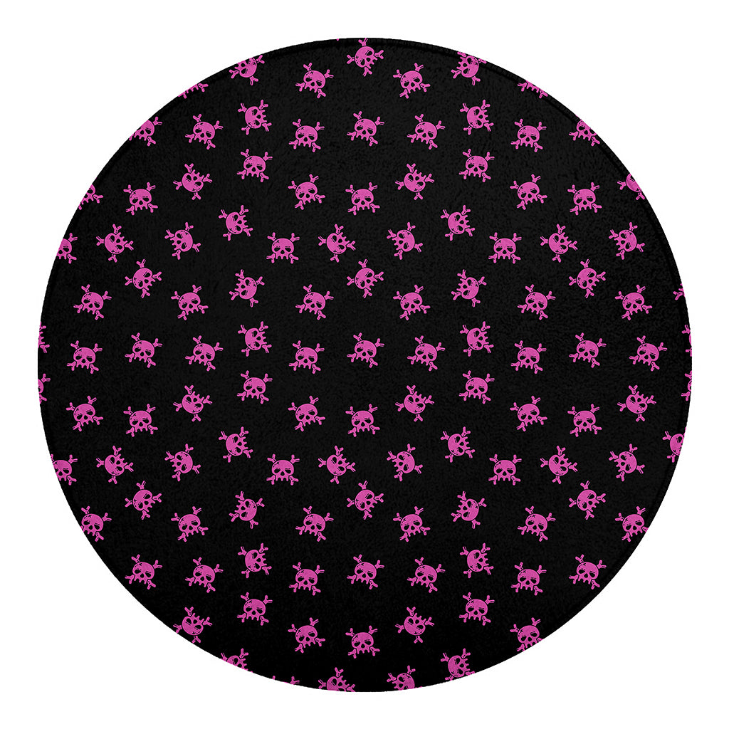 Pink Emo Skull Pattern Print Round Blanket