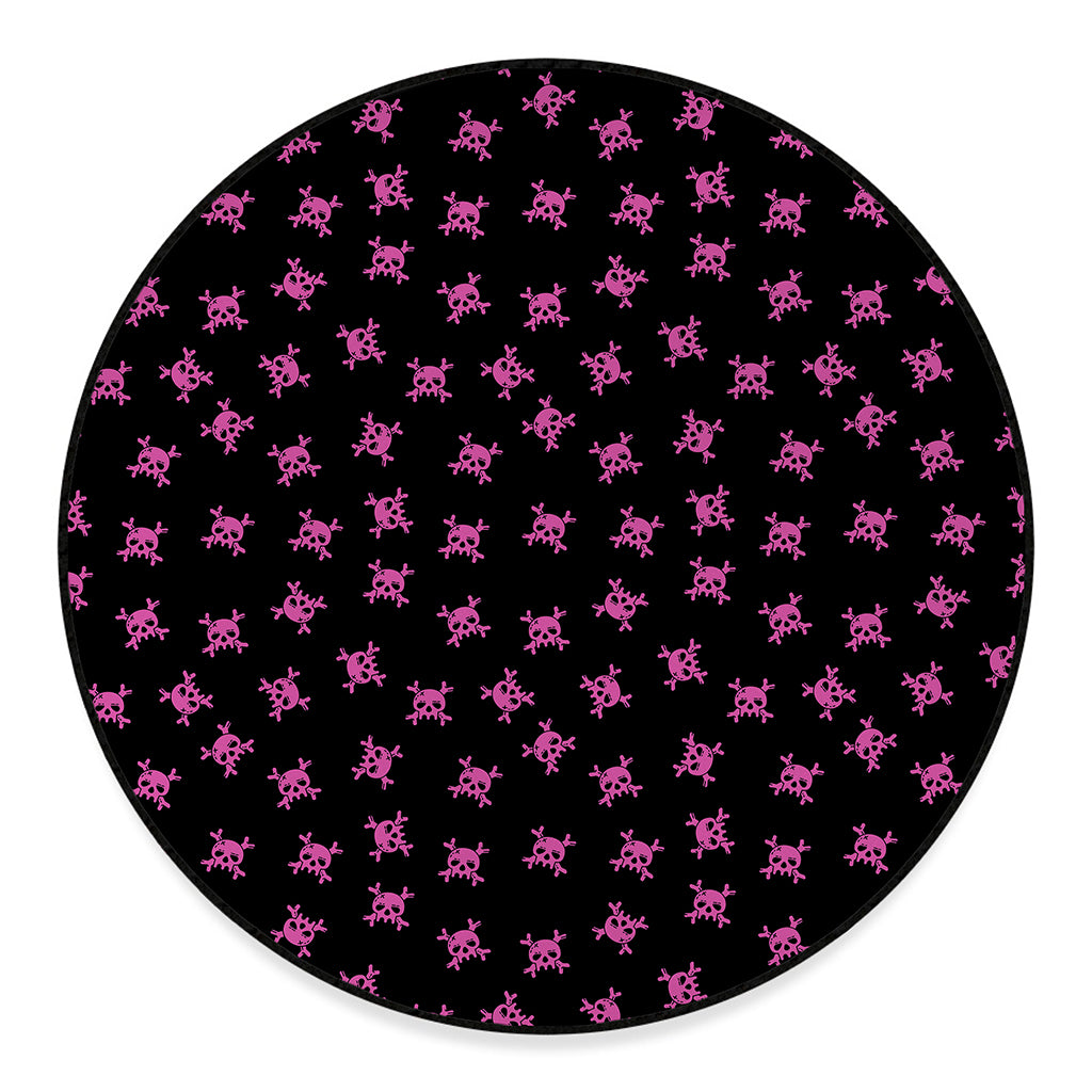 Pink Emo Skull Pattern Print Round Floor Mat