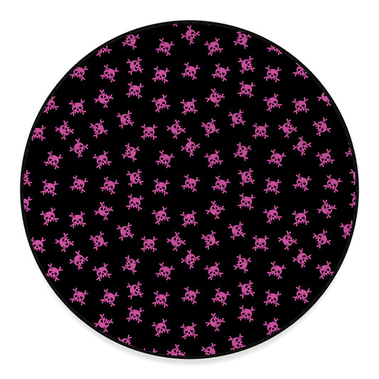 Pink Emo Skull Pattern Print Round Floor Mat