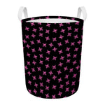 Pink Emo Skull Pattern Print Round Laundry Basket