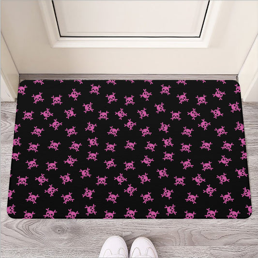 Pink Emo Skull Pattern Print Rubber Doormat
