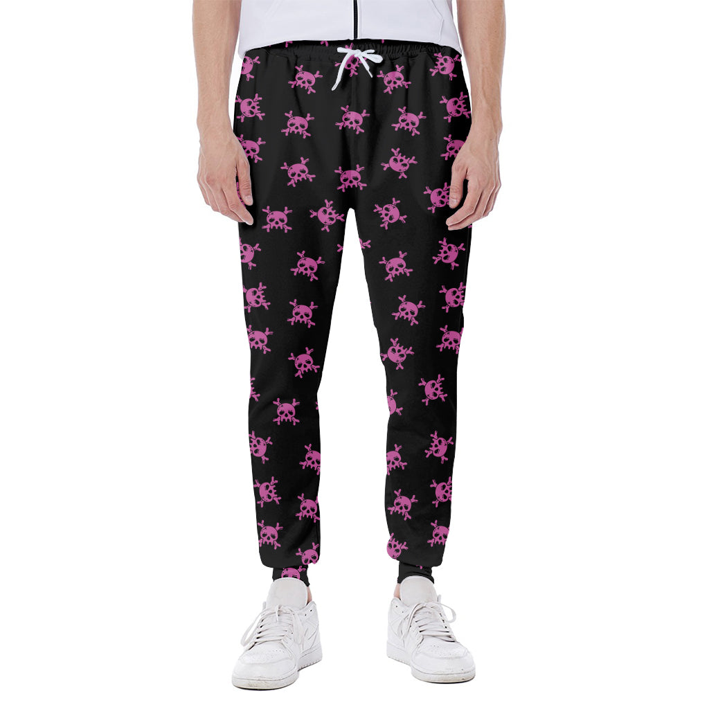 Pink Emo Skull Pattern Print Scuba Joggers