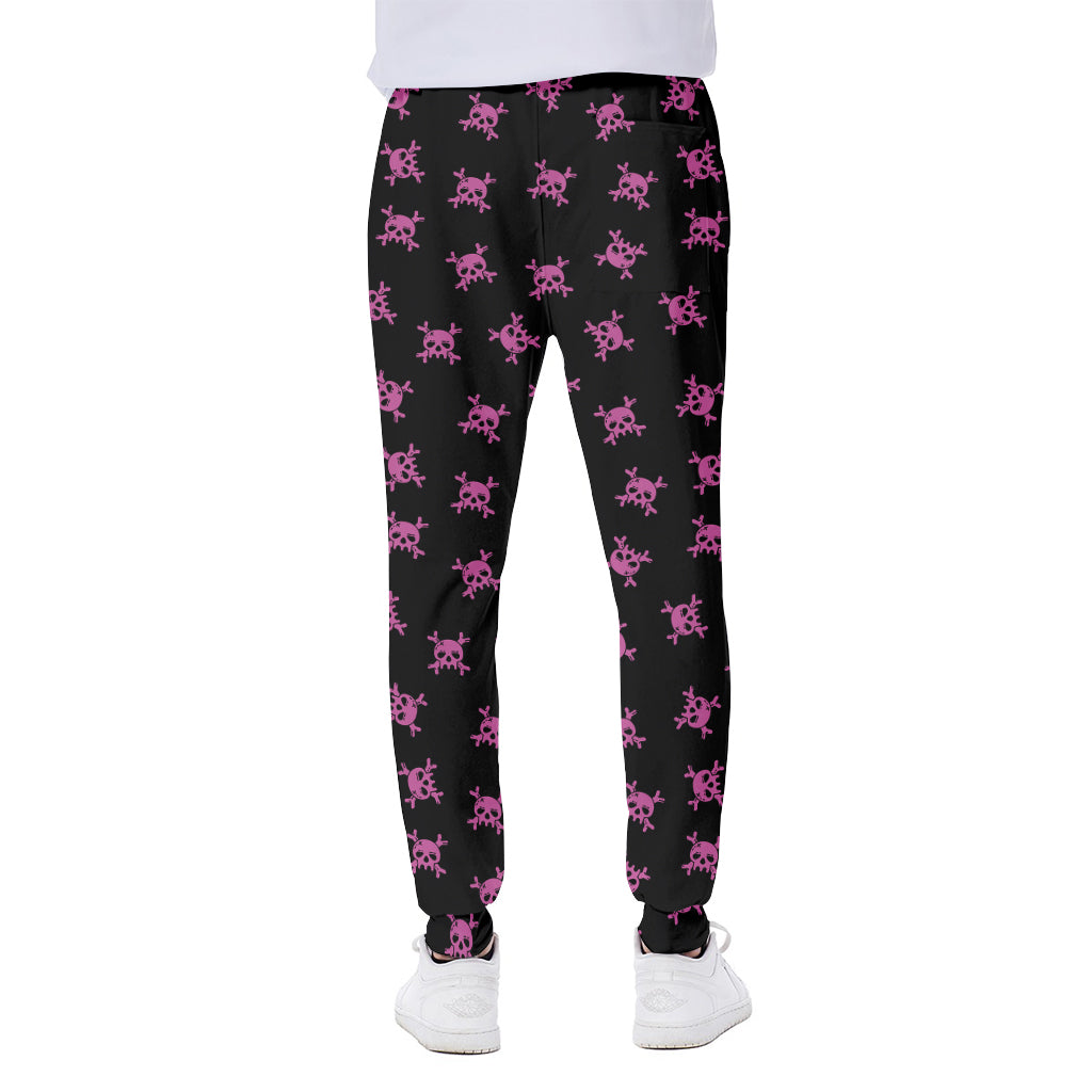 Pink Emo Skull Pattern Print Scuba Joggers