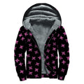 Pink Emo Skull Pattern Print Sherpa Lined Zip Up Hoodie