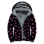 Pink Emo Skull Pattern Print Sherpa Lined Zip Up Hoodie