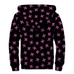 Pink Emo Skull Pattern Print Sherpa Lined Zip Up Hoodie