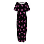 Pink Emo Skull Pattern Print Short Sleeve Long Nightdress