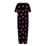 Pink Emo Skull Pattern Print Short Sleeve Long Nightdress