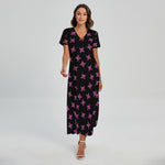 Pink Emo Skull Pattern Print Short Sleeve Maxi Dress
