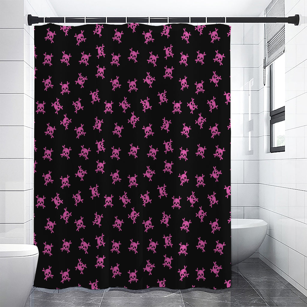 Pink Emo Skull Pattern Print Shower Curtain