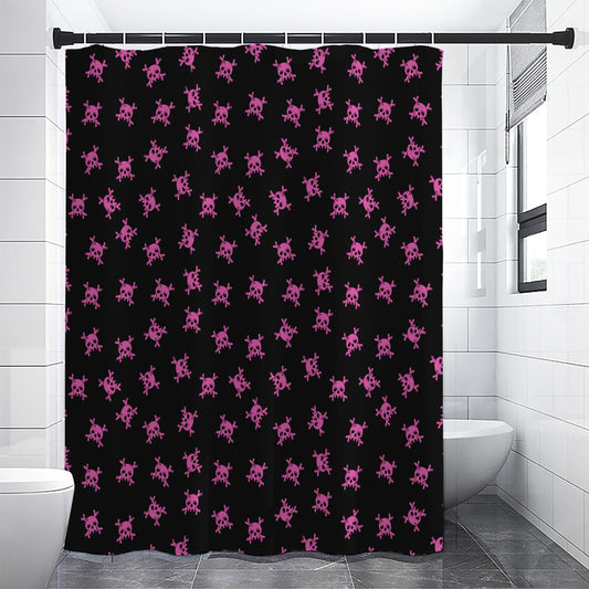 Pink Emo Skull Pattern Print Shower Curtain