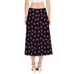 Pink Emo Skull Pattern Print Side Slit Midi Skirt