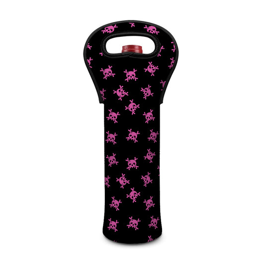 Pink Emo Skull Pattern Print Single Neoprene Wine Tote