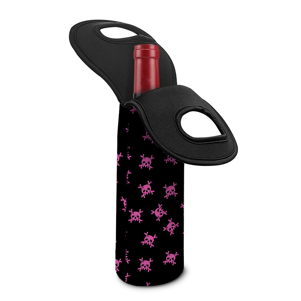 Pink Emo Skull Pattern Print Single Neoprene Wine Tote