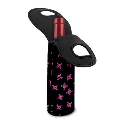 Pink Emo Skull Pattern Print Single Neoprene Wine Tote