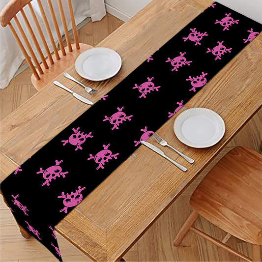 Pink Emo Skull Pattern Print Table Runner