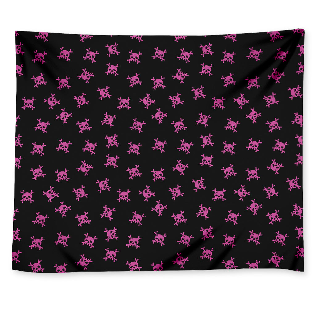 Pink Emo Skull Pattern Print Tapestry