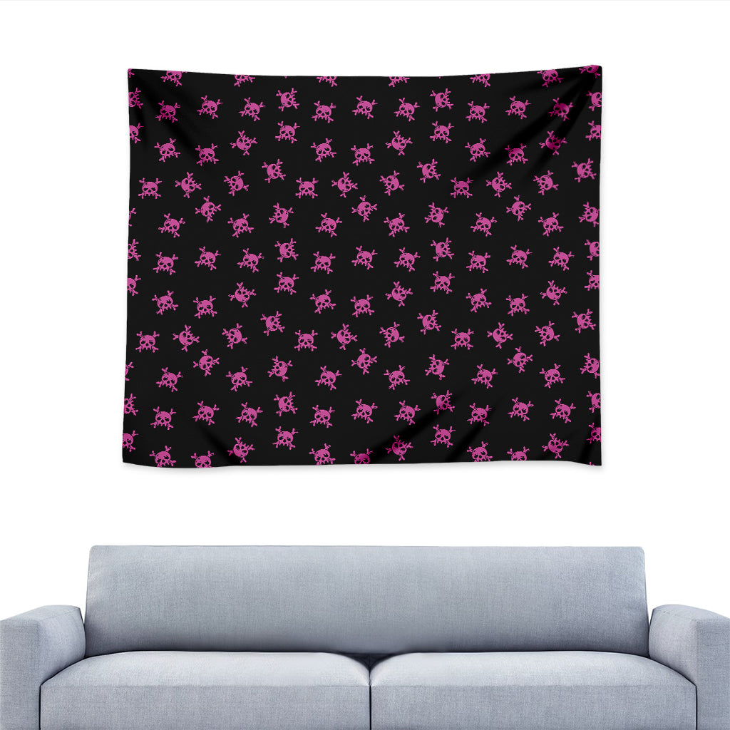 Pink Emo Skull Pattern Print Tapestry