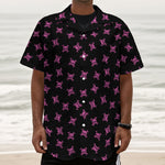 Pink Emo Skull Pattern Print Textured Short Sleeve Shirt