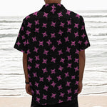 Pink Emo Skull Pattern Print Textured Short Sleeve Shirt