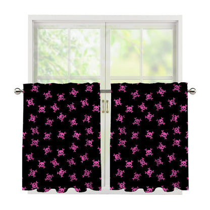 Pink Emo Skull Pattern Print Tier Curtains