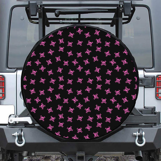 Pink Emo Skull Pattern Print Tire Cover